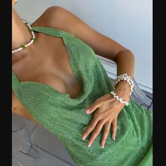 Meilani Low Back Diamante Mesh Mini Dress - Green size XS - Picture 2 of 16